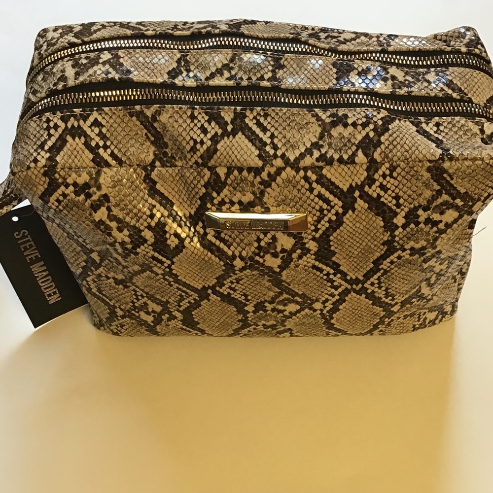 Steve Madden Snake-print Double Zip Cosmetic Bag